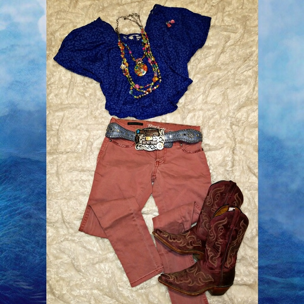 Blue leopard top with crochet back