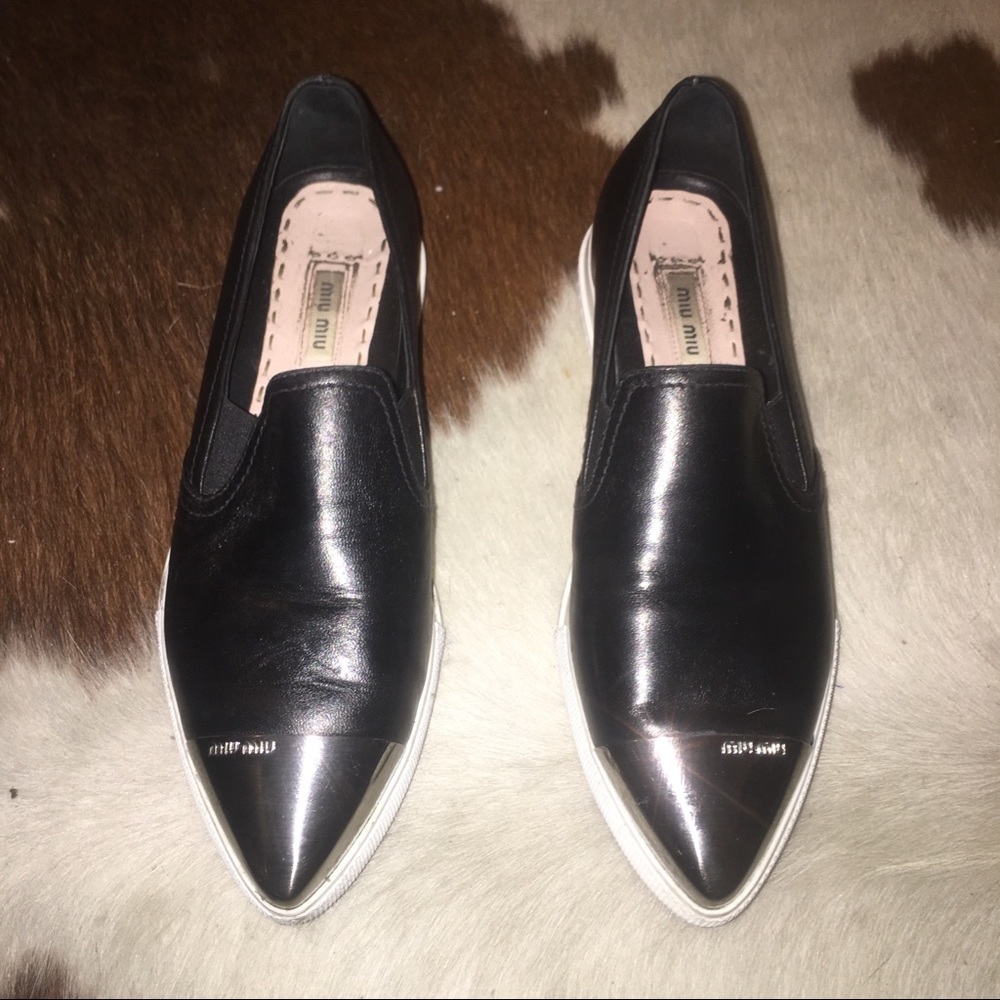Miu Miu Metal Toe Leather Flats