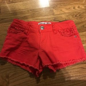 Red super cute shorts with flower pockets!