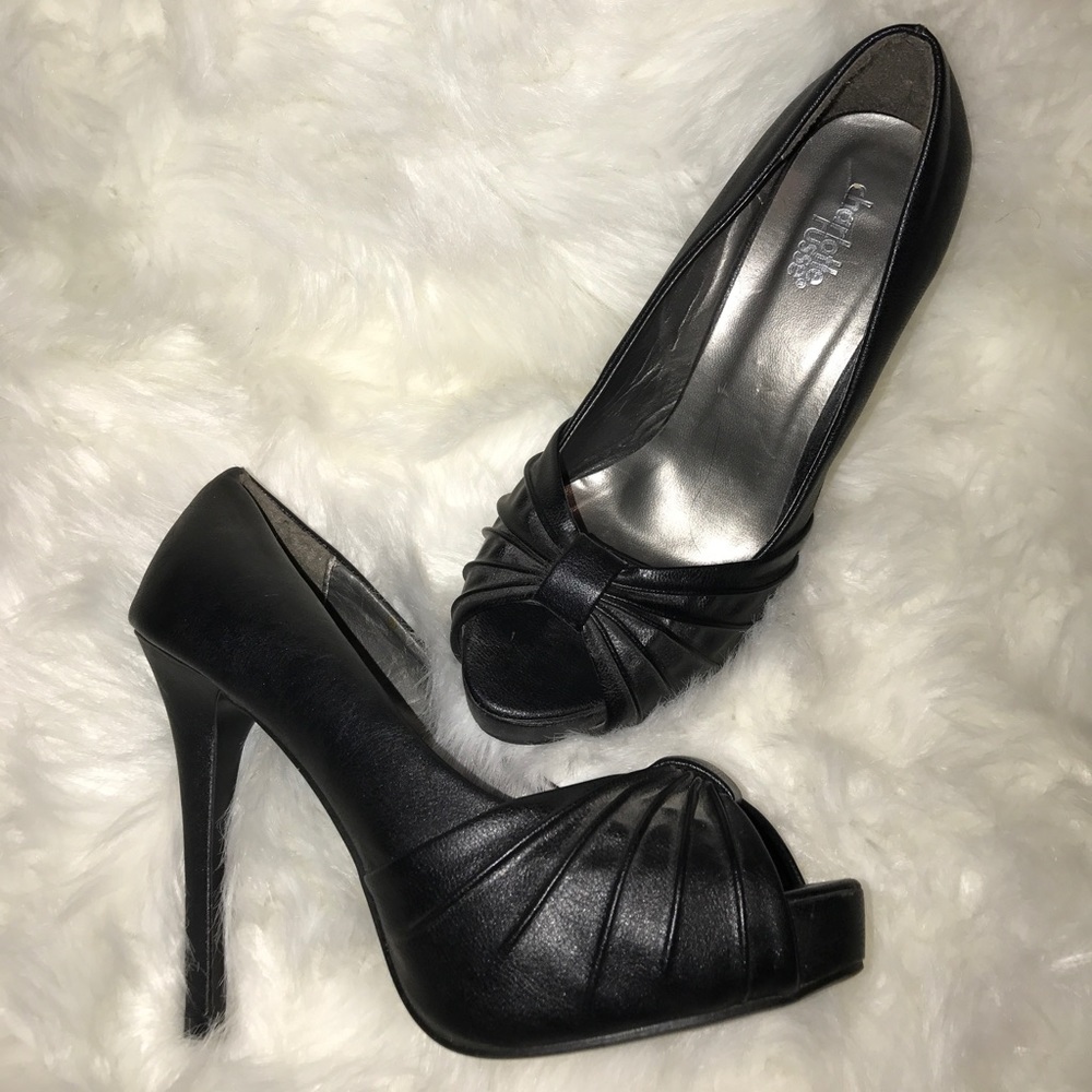 Black faux leather heels