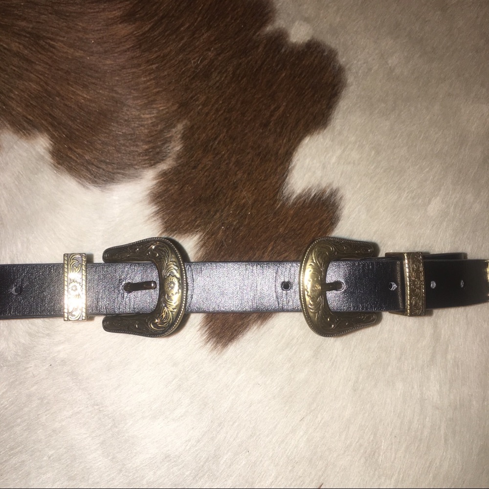 Topshop Black and Gold Double Buckle Belt