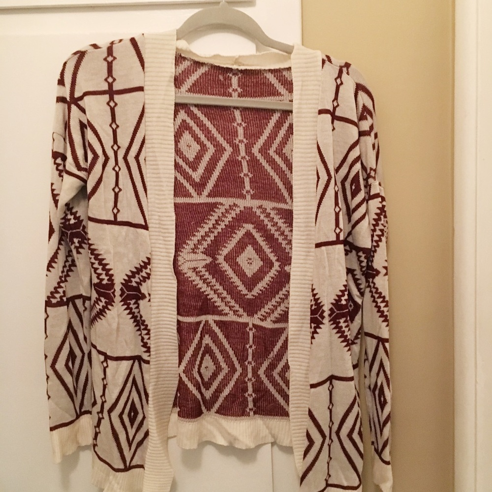 Maroon Patterned Cashmere Cardigan