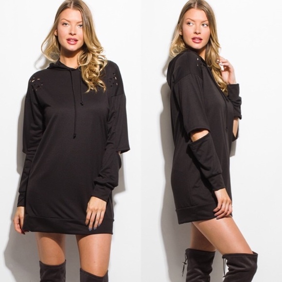 Black Distressed Mini Dress - Picture 3 of 4