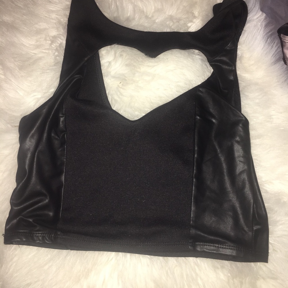 black leather crop top