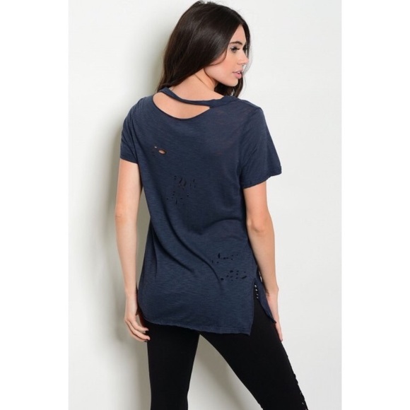 Navy Blue Ripped Tee - Picture 2 of 2