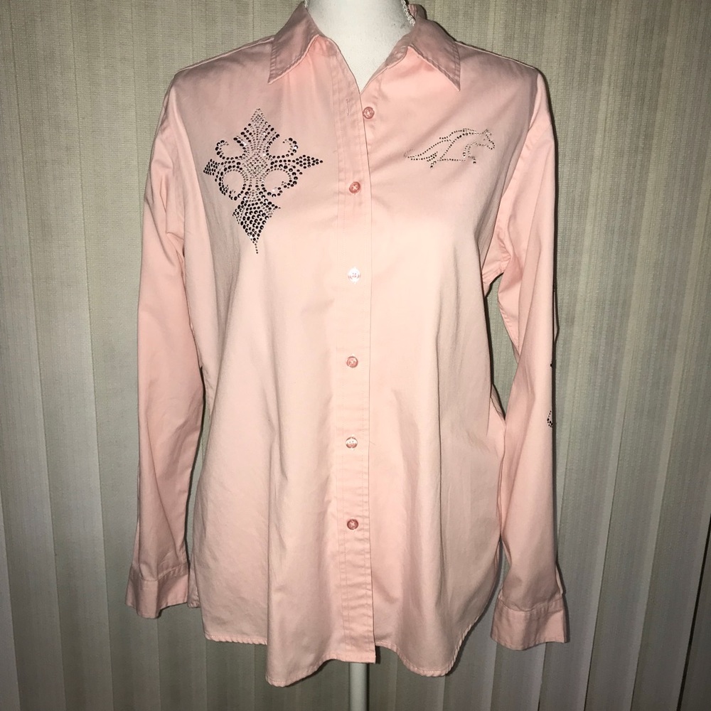 Port Authority Pink Rhinestone Button Up Shirt