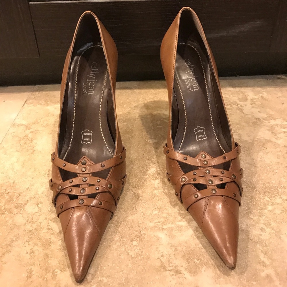 Cathy Jeans Brown Studded Heels