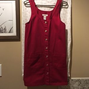 RED denim overall dress