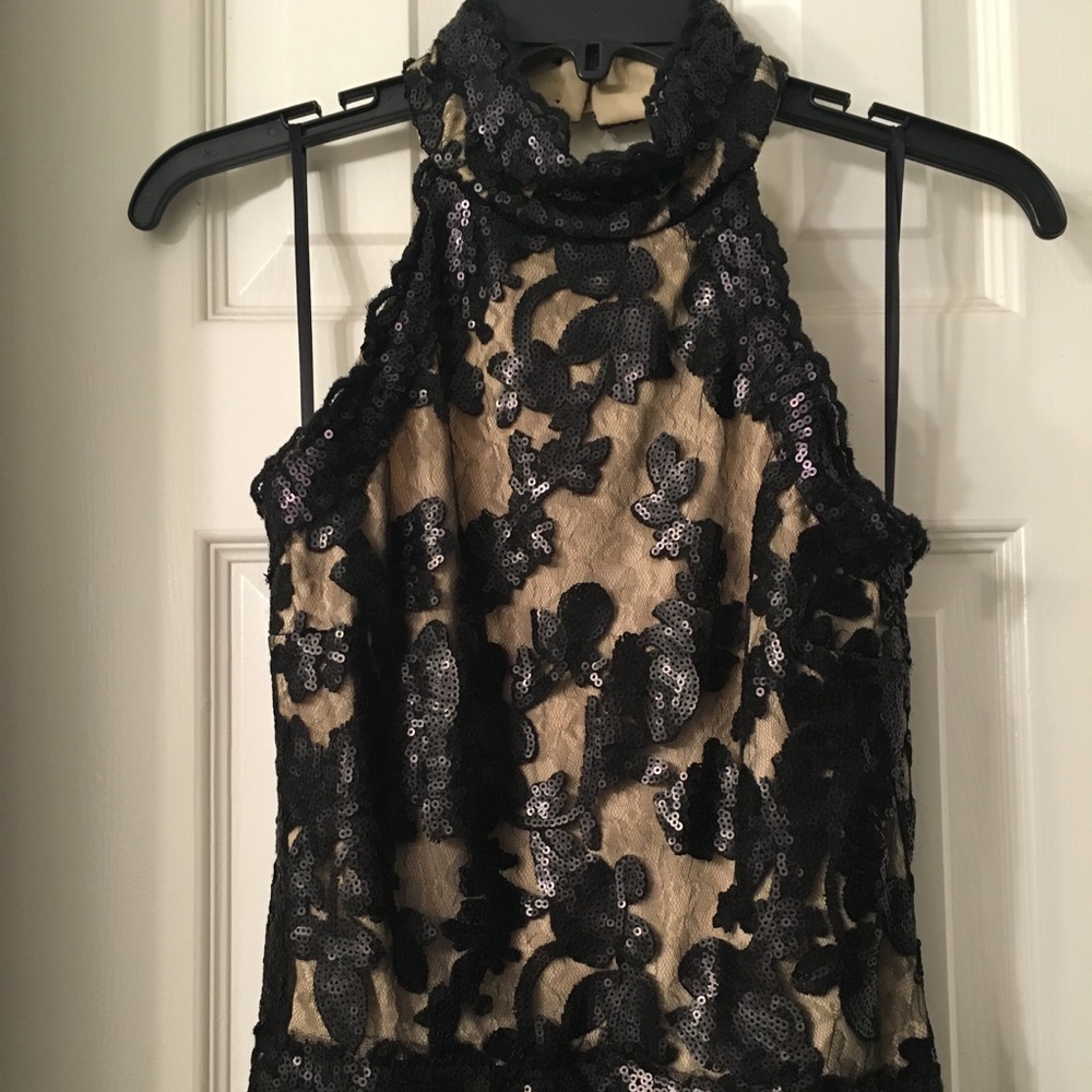 High Neck Lace Sequin Dress