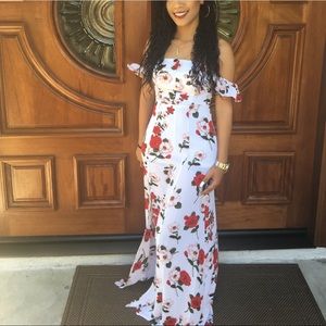 White and red rosed dress