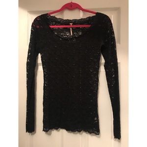 Black lace long sleeve sheer top