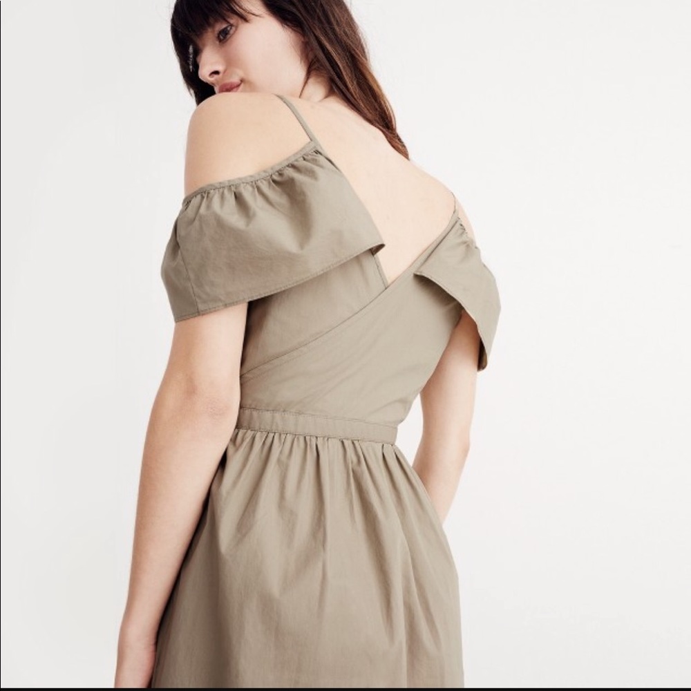 NWT Madewell Khaki Cold Shoulder Dress Size 2 - Picture 2 of 7