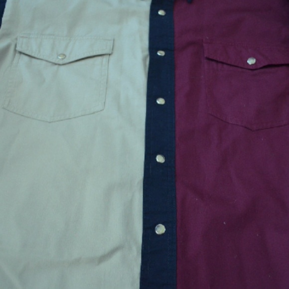 Vintage 80s Mauve/ Cream Western Shirt w. Blue Tri - Picture 4 of 5