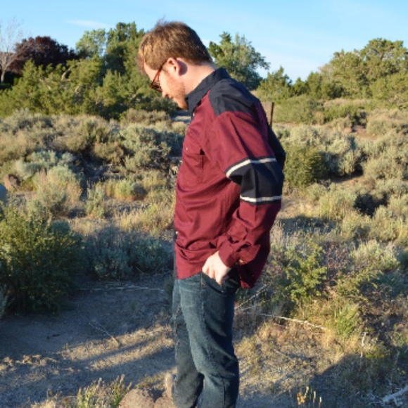 Vintage 80s Mauve/ Cream Western Shirt w. Blue Tri - Picture 2 of 5