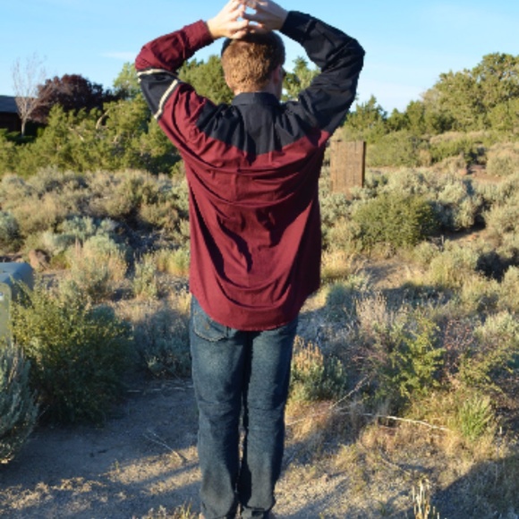 Vintage 80s Mauve/ Cream Western Shirt w. Blue Tri - Picture 5 of 5