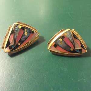 Fine pair 22k  gold enameled modernist earrings