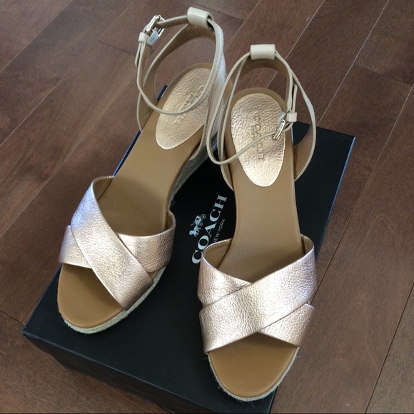 BNWOB Coach light gold Hanna Wedge Sandals - Picture 2 of 7