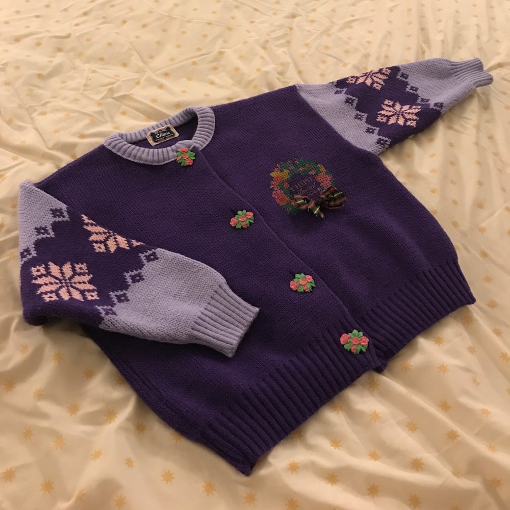 Girls Purple Chipie Sweater Flowered Winter