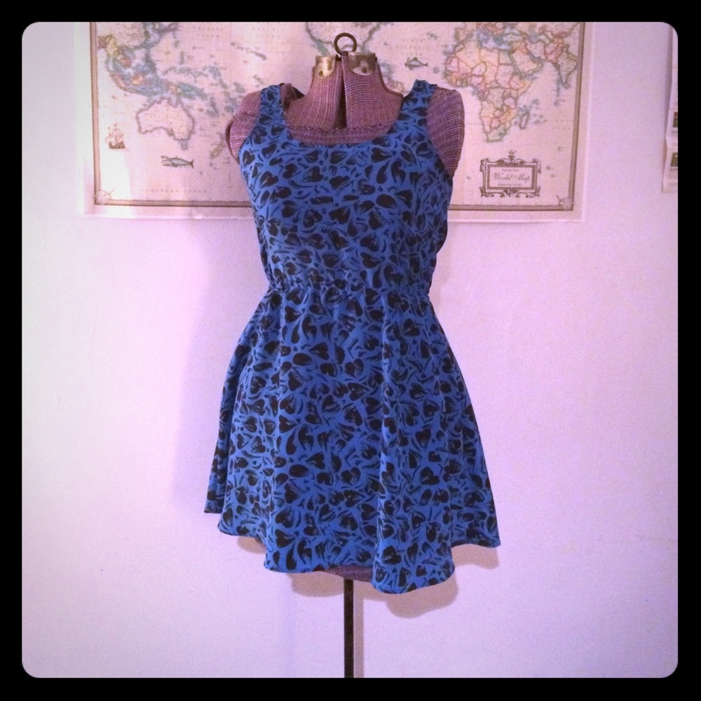 REFORMED blue dress with black hearts