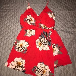 Red floral romper