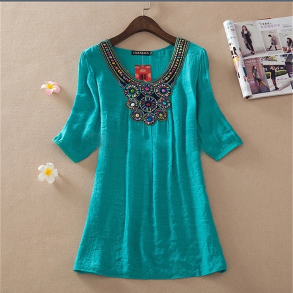 🆕 Embellished Boho Teal Top