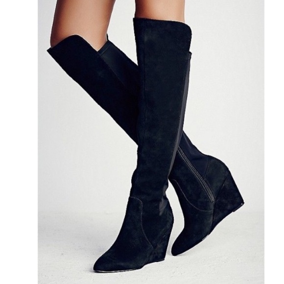 FREE PEOPLE Salina Over the Knee Wedge BOOTS Black - Picture 3 of 8