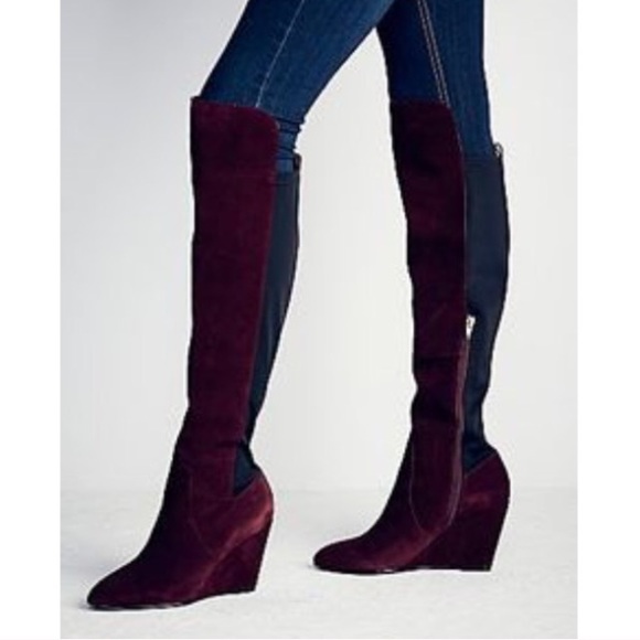 FREE PEOPLE Salina Over the Knee Wedge BOOTS Black - Picture 7 of 8