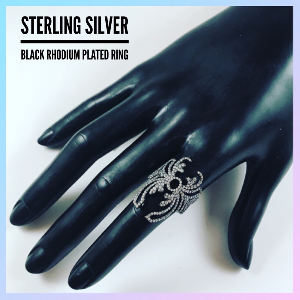 925 Sterling silver rhodium plated cz ring size 7 - Picture 2 of 8