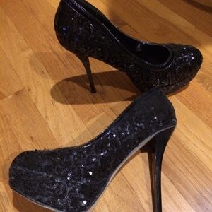 Black Sequin Platform Stilettos Size 10