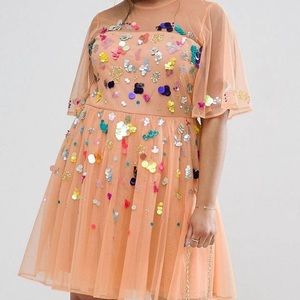 Asos Curve Mesh Scatter Sequins Mini Dress
