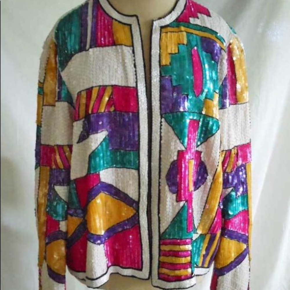 Vintage Abstract Allover  Sequin Beaded  Jacket