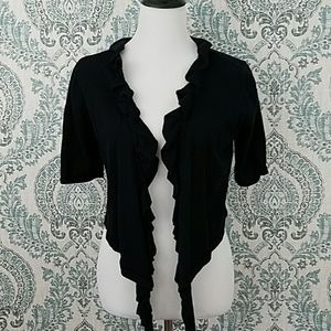Cropped open front cardigan short sleeve. Black