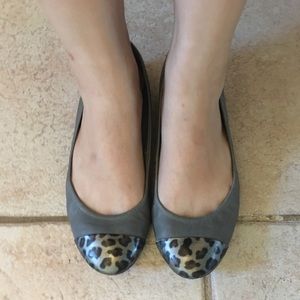 J.Crew leather gray/leopard flats
