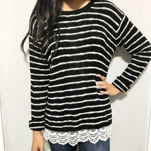 Black and white striped sweater with lace trims