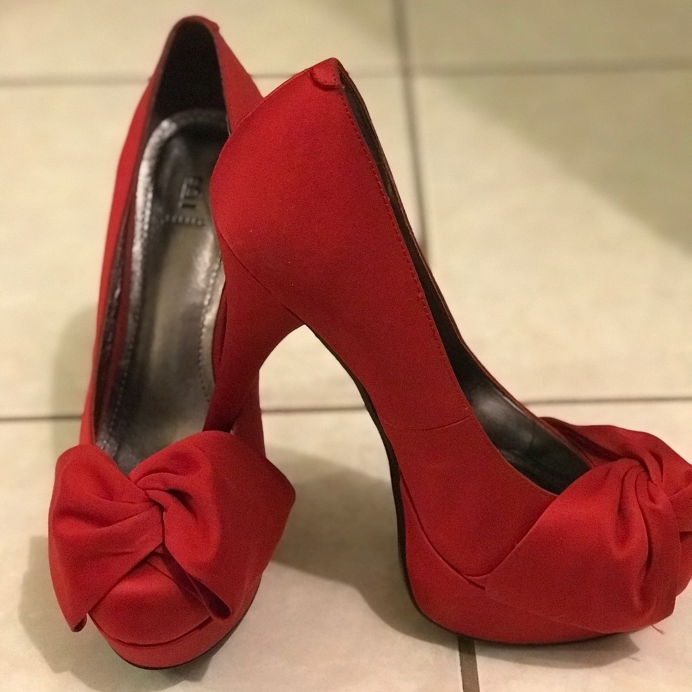 Bakers Red satin pumps