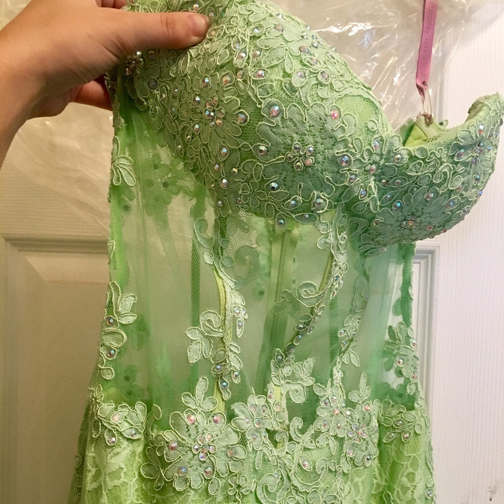 Green lace mermaid with see through bodice