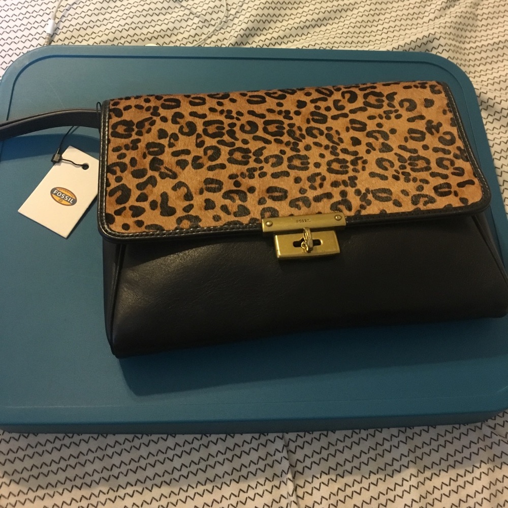 Black leather fossil clutch