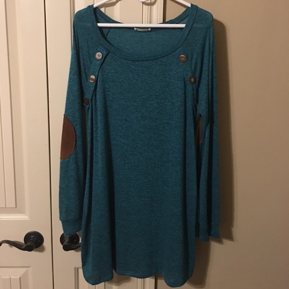 Tops - Tunic with Pockets & Faux Suede Elbows