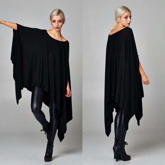 Bare Anthology Tops - Contemporary Asymmetrical Poncho Tunic (BLACK)