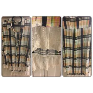 XL Umgee plaid and lace tunic