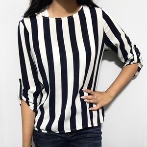 Cream blouse with navy stripes