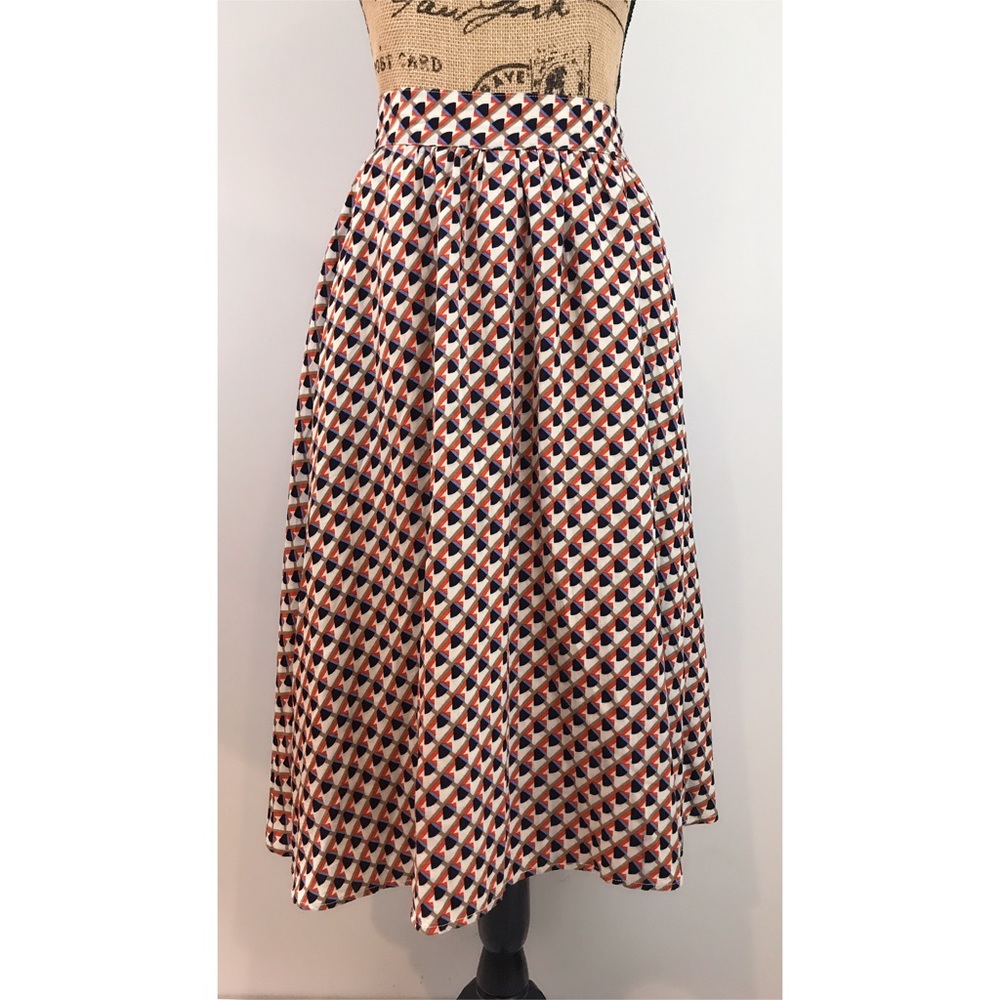 ❌SOLD❌ Comme Toi Geo Orange Tan Blue Skirt - Picture 1 of 3