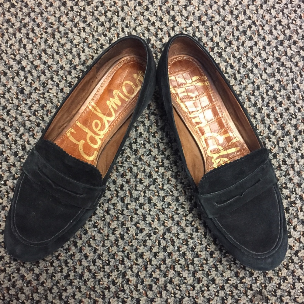 Sam Edelman black suede penny loafers