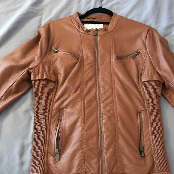 Tan faux leather jacket - Picture 2 of 3