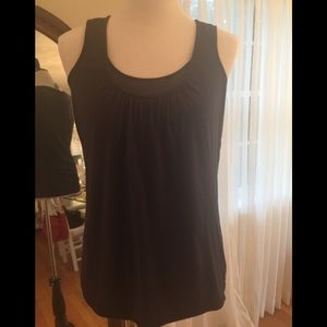 Navy cotton tank with sequin detail at neck