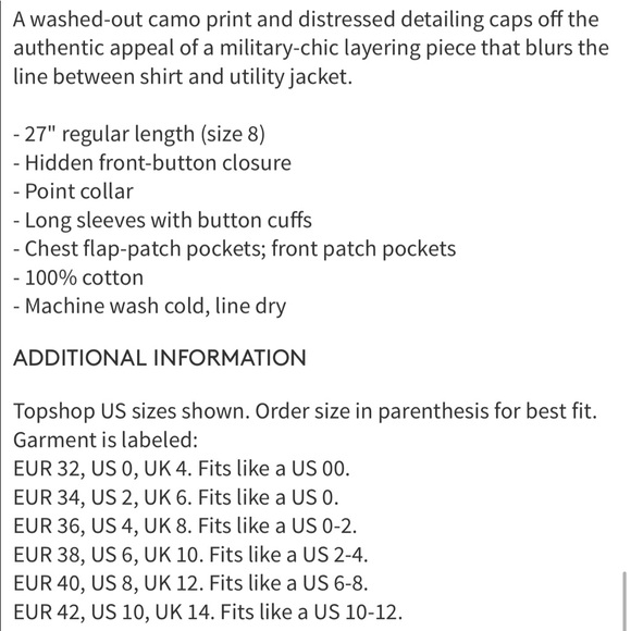 NWT Topshop sandy Camo boyfriend buttondown jacket - Picture 8 of 8