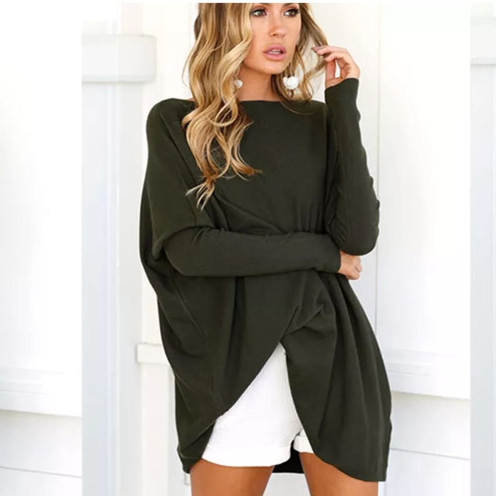 Dark Olive Green Dolman Sleeve Top - Picture 1 of 2