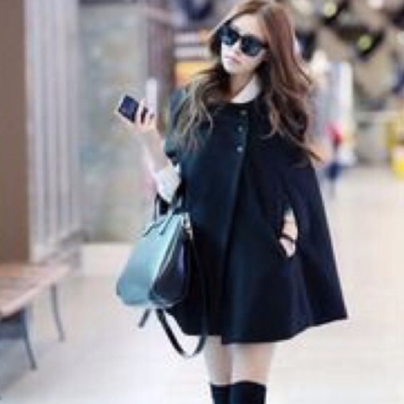 Jackets & Blazers - Black lined poncho, cape coat, new