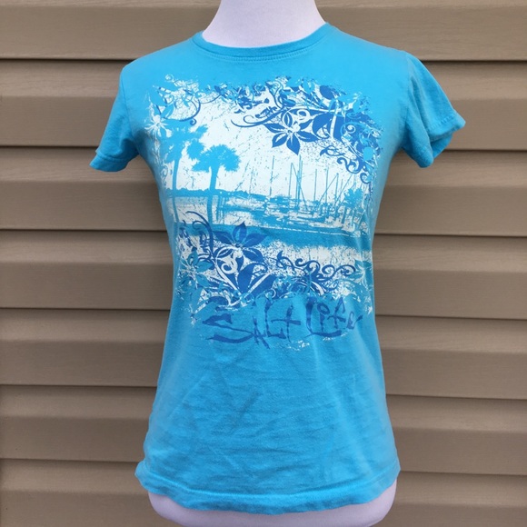 Salt Life Tops - Salt Life women's blue/ white shirt sleeve shirt