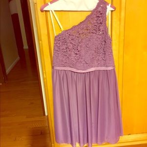 Davids bridal short one shoulder corded lace dress